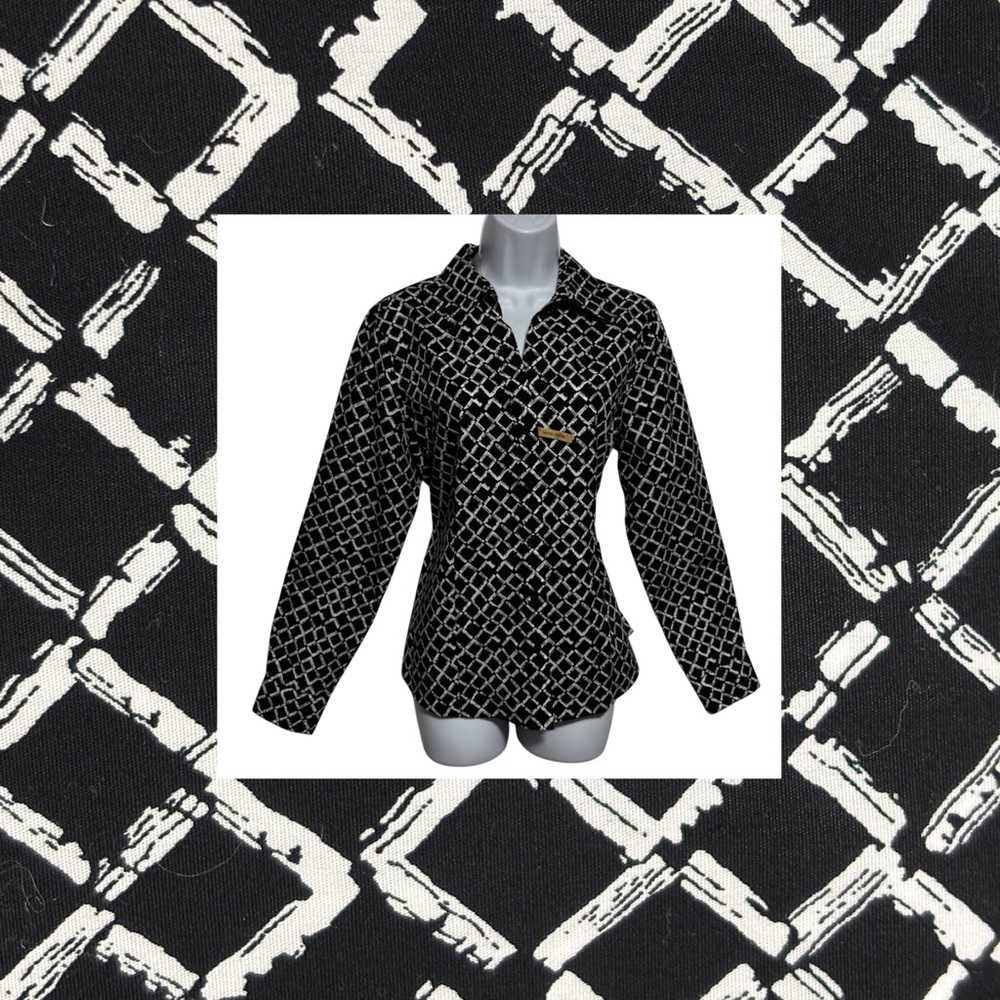 Investments Gold Label Christine Geometric long sleeve button up top 14P NWT
